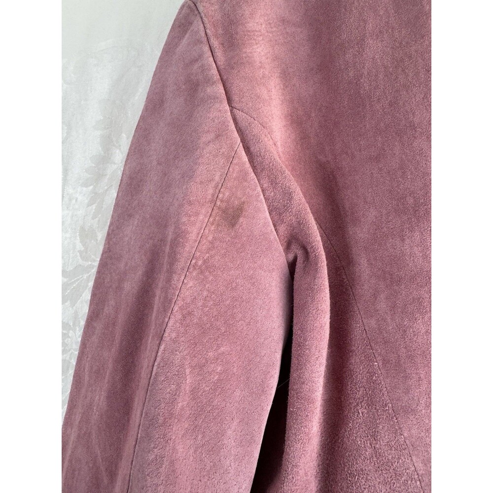 Vtg Y2K Spiegel Pink Suede Pig Leather Jacket Flare Bottom Jacket Open Front Sm - Picture 5 of 10